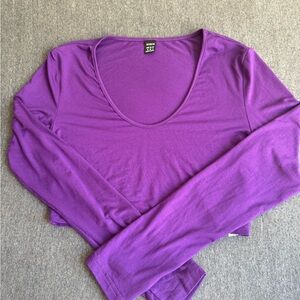 Purple Soild Long Sleeve Crop Top